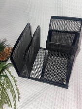Black Metal Mesh Desk Organizer   3 Compartment Letter Sorter  Pen Holder