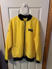 Cyberpunk 2077 Yellow Bomber Jacket Men’s Logo Zipper Black Trim