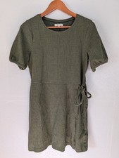 Madewell Womens Dress Crosshatch Puff-Sleeve Faux-Wrap Mini Size M Happy Hour