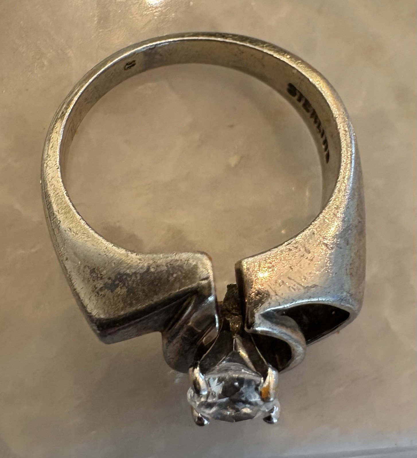 Pretty Signed Sterling Ring With Clear Stone Size… - image 3