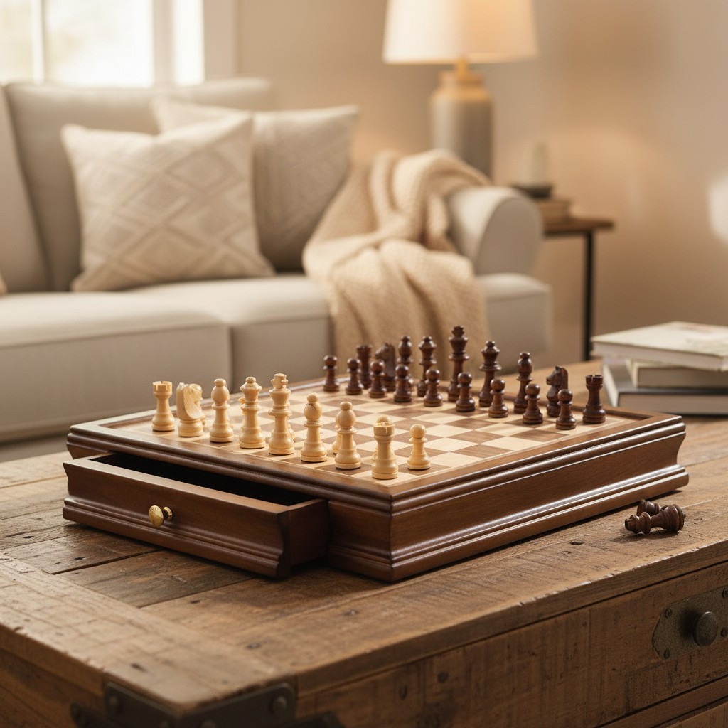 Juego de ajedrez de madera para 2 jugadores con almacenamiento de piezas dedicadas y reinas de bonificación