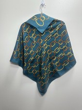 Adrienne Vittadini Silk Green Gold Teal Navy Link Scarf Women Geometric Motif