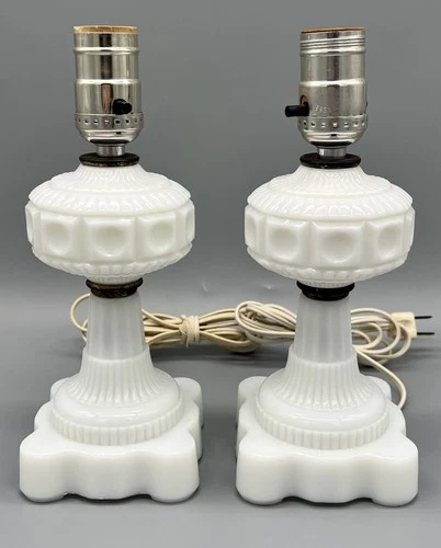 Vintage Milk Glass Table Lamp Grandma Core Shabby Chic Set Of 2