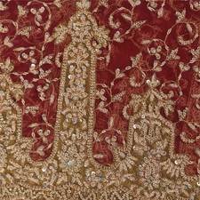 Sanskriti Vintage Indian Red Dupatta Long Stole Net Mesh Hand Beaded Ethnic Veil