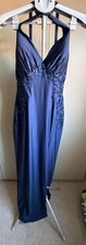 Jules & Cleo Navy Blue Embellished Halter Neck Maxi Dress Size 12 Formal Ball