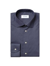 Men ETON Shirt Signature Polka Dot Dress Shirt Blue Slim Fit 40 15 3/4