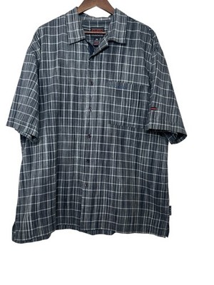 FUBU Men s Gray White Textured Check Short Sleeve Button Down Shirt XXL Pocket