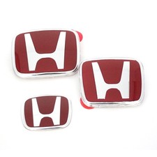 Genuine Style 3pcs Front Rear Gloss Red Emblem For Honda Civic Jdm 1996-2000 Genuine Style 3pcs Front Rear Gloss Red Emblem For Honda Civic Jdm 1996-2000