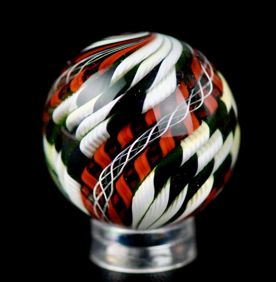 Bryan Trillas Glass Marble/Filigree 14 Cane Pattern/UV/B&W with Red/1.0-1.1in - Image 1 of 4