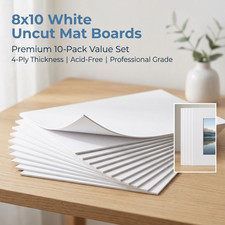 10 Pack 8x10 White Uncut Mat Boards White Core 4-Ply Acid-Free Picture Framing
