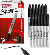 Sharpie Permanent Markers, Fine Tip, Black, 12 Count - Office Supplies, Quick Dr