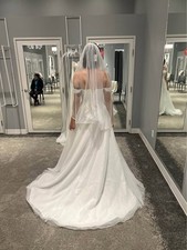 David s Bridal Studio Wedding Dress Off Shoulder A-Line Gown w/ Train Never Worn