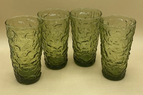 Vintage Anchor Hocking Lido Milano 12 oz. Avocado Green Flat Tumblers Set of 4
