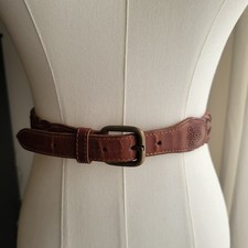 80s Vtg Braided Woven Leather Belt Brown Made in Turkey Southwestern Boho Size L