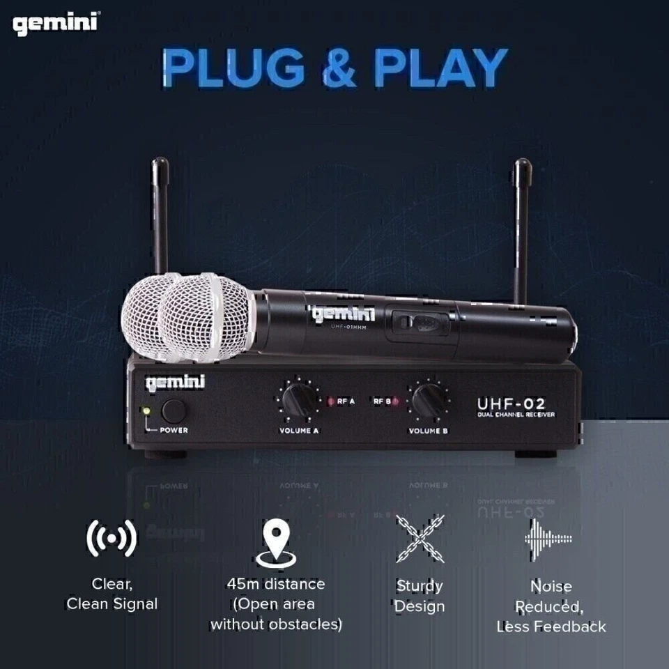 Gemini Sound UHF-02M Pro Live Stage  PA Karaoke Handheld Wireless Microphones - Image 2 of 4