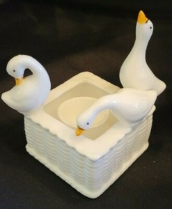 Pair of Vintage Geese Candle Holders Bone China Taper Candle Goose Design White
