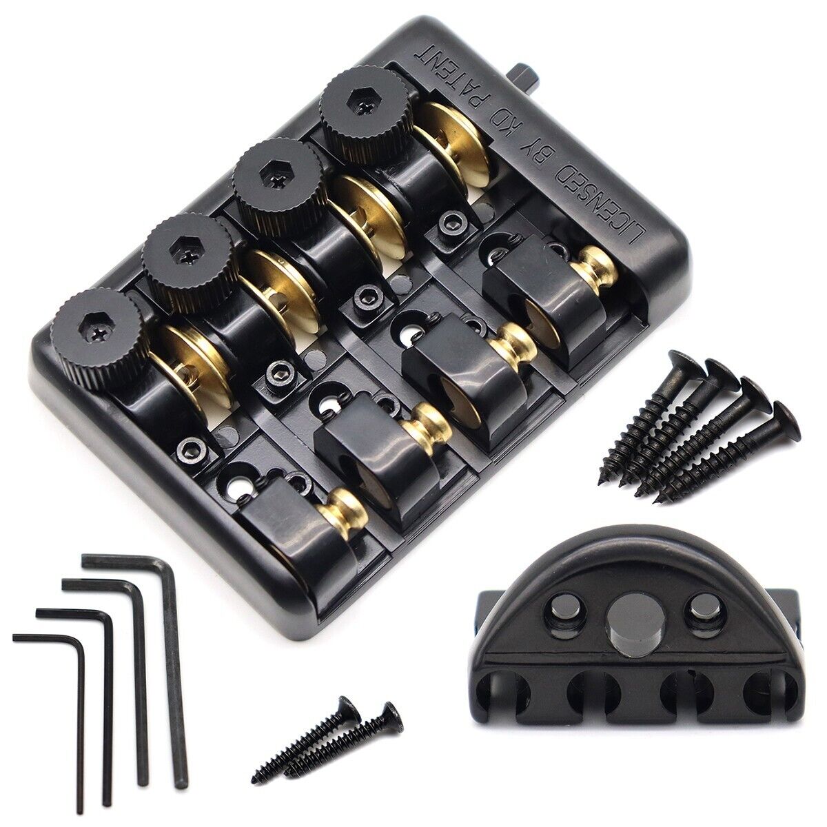 Metal 4 String Bass Bridge ALP Headless Travel Bass Bridge with Nut Black Set Metal 4 String Bass Bridge ALP Headless Travel Bass Bridge with Nut Black Set