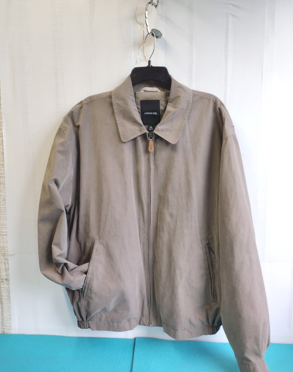 London Fog Men's Lightweight Microfiber Golf Jacket Full Zip Olive Beige  Size XL