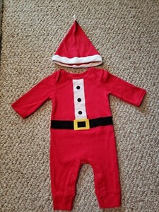 Just One You By Carter's Red Santa Suit Sleeper Sleep & Play With Hat 0-3 M EUC