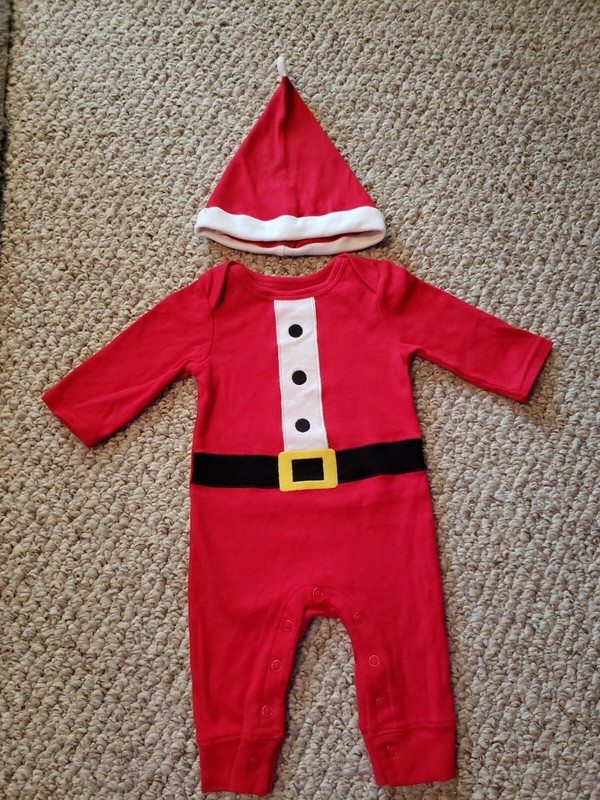 Just One You By Carter's Red Santa Suit Sleeper Sleep & Play With Hat 0-3 M EUC