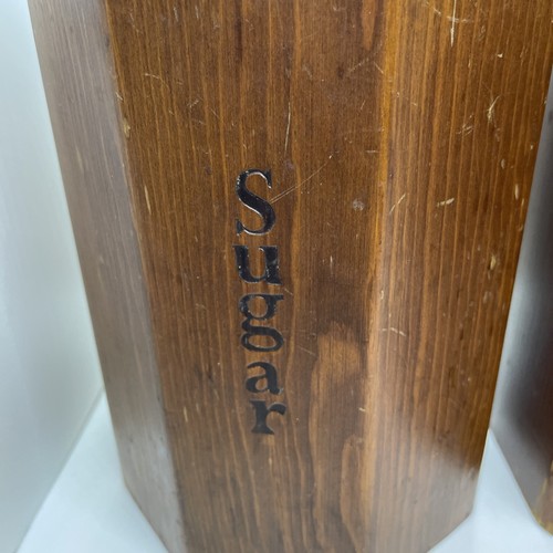 Vintage 70’s Wooden Kitchen Canister Set Sugar Flour Pre-owned 4 Pieces - Picture 2 of 21