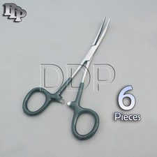 6 Hemostat Pean Forceps Surgical Instruments, Green Dep Handle 6" Curved