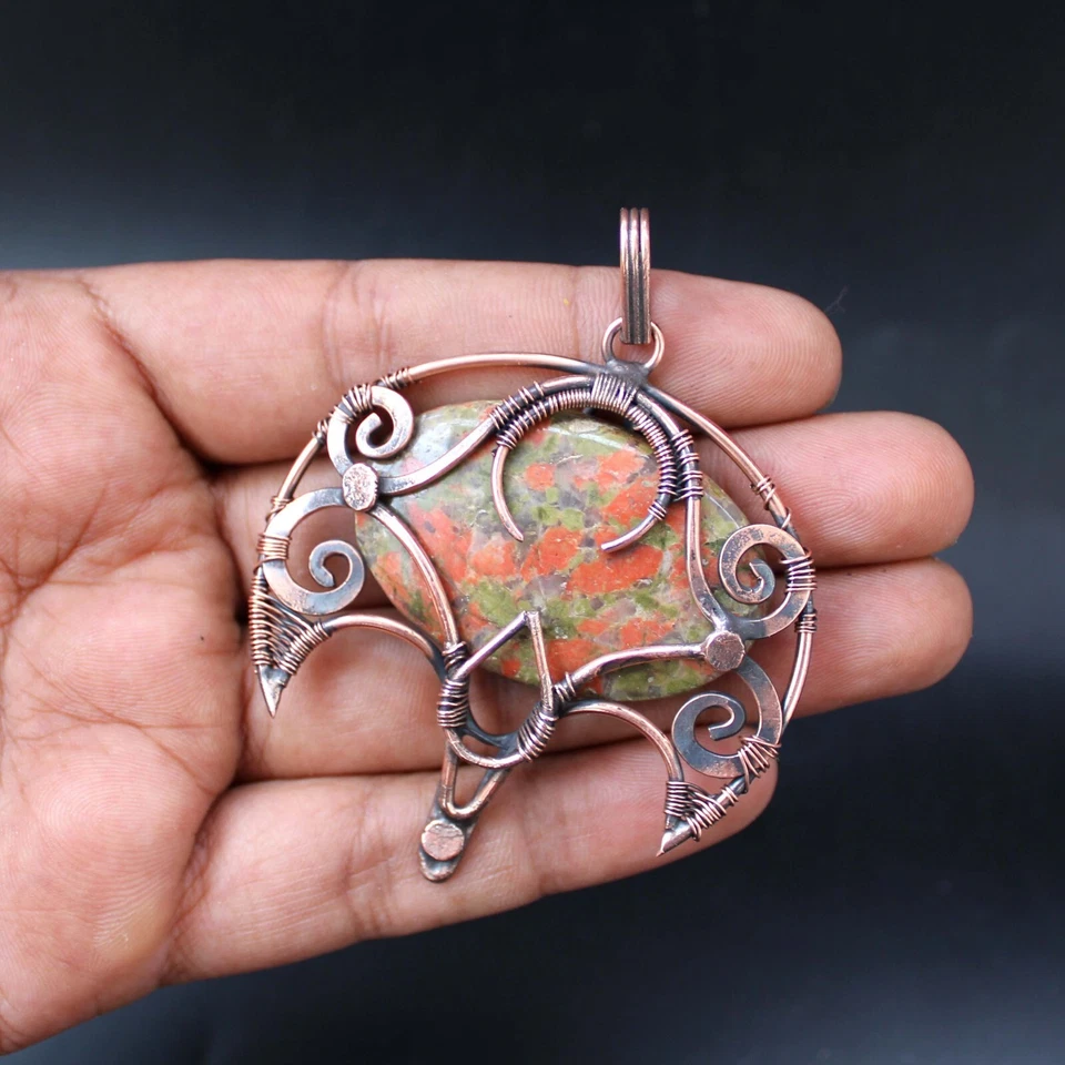 Colgante envuelto en alambre de cobre Unakita colgante piedras preciosas joyería regalo de aniversario Foto 4 de 4