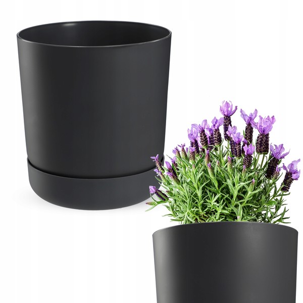 Kadax Blumentopf Mit Untersetzer, Pflanzentopf, Aus Kunststoff, 20 Cm, Anthrazit-image