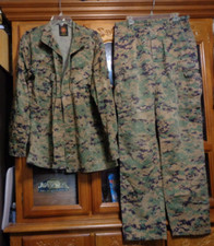 USMC MARPAT Uniform WOODLAND Combat Shirt  Pants in size MEDIUM LONG FADED