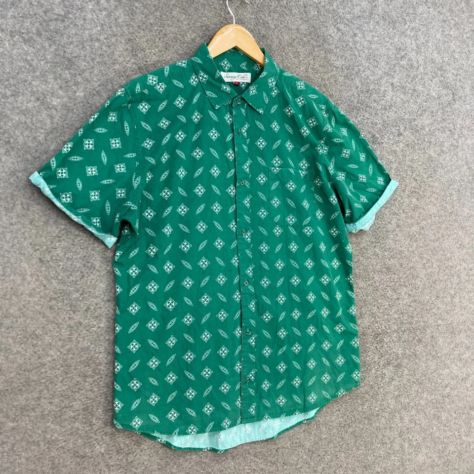 Sovereign Code Shirt Mens L Large Green Button Up Short Sleeve Cotton 8010 - Image 2 of 4