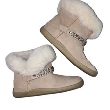 Canyon River Blues Faux Fur Lined Beige Leather Slippers Size 8