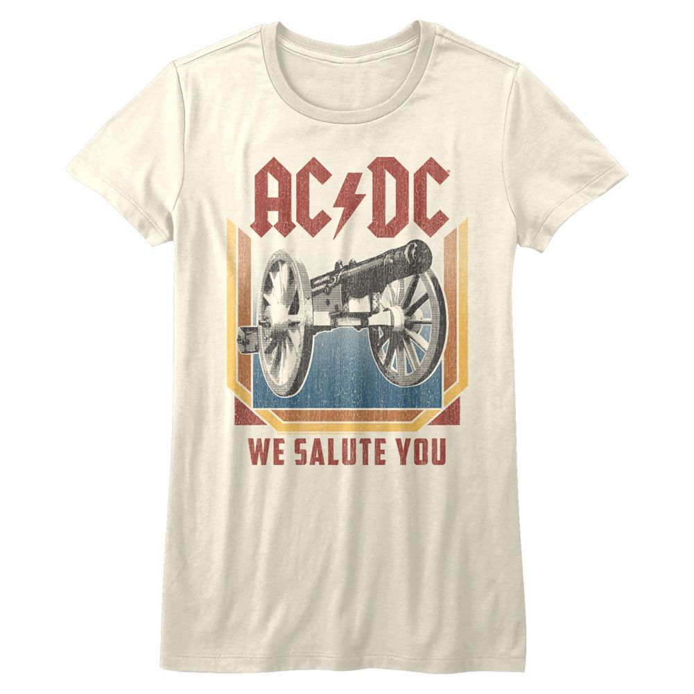 Ladies AC/DC We Salute You Vintage White Rock and Roll Music Band T-Shirt