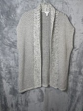 Chicos Women  s Cardigan Vest White Black / Gold Knit Open Front  Size 3