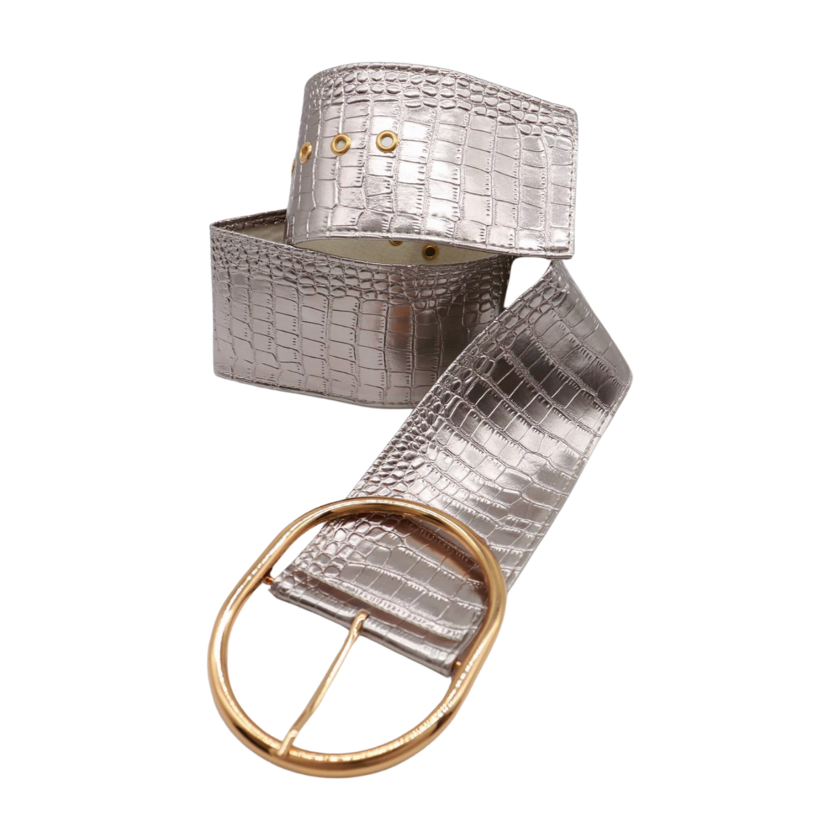 Metallic Oval Metal Waist Statement Belt (Gold or Silver) Women Silver Chrom Fashion Wide Belt - Hip High Waist Big  main image 2