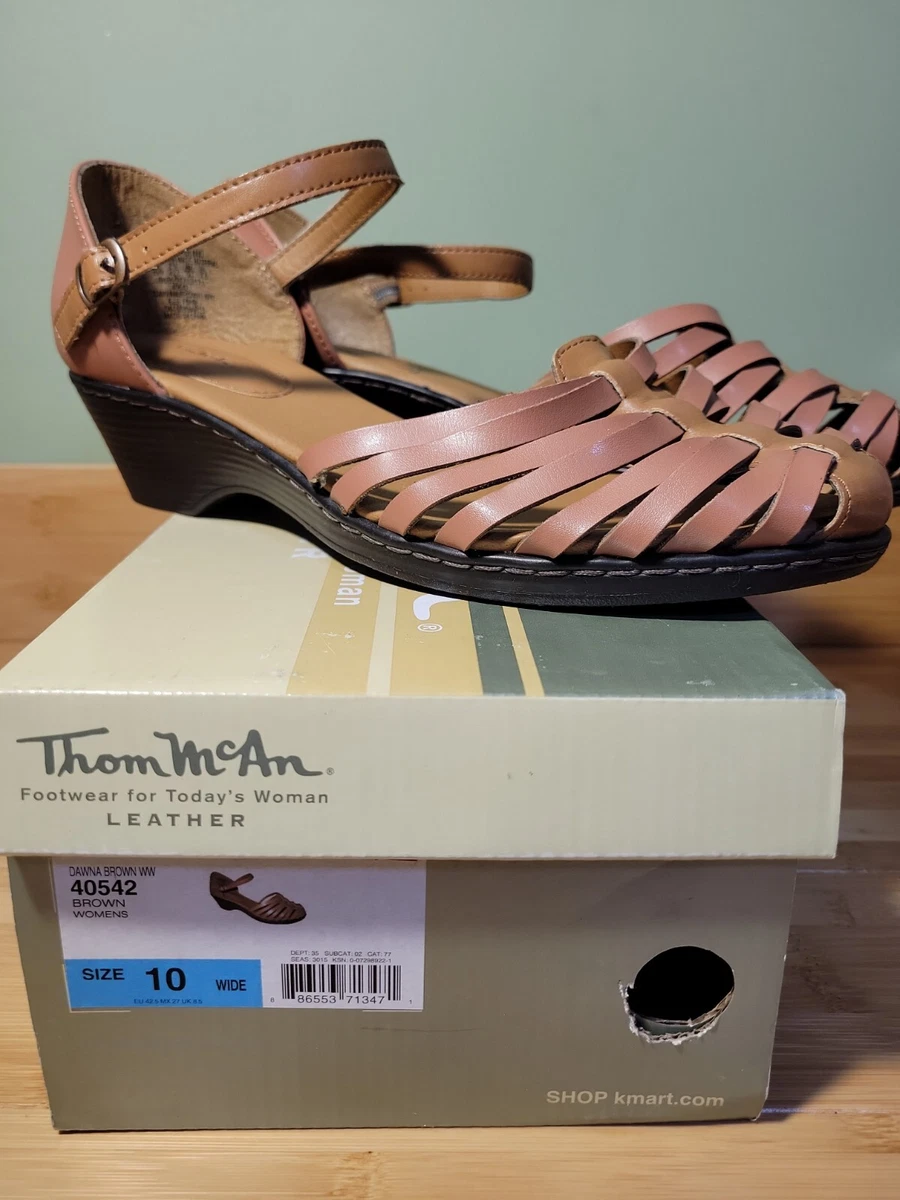 Thom McAn Women s Dawna Brown Wedge Sandal Shoes 40542 Size 10W