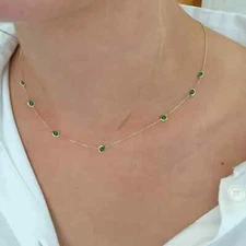 Round Certified Natural Emerald Station By The Yard 18" Necklace 14K Yellow Gold