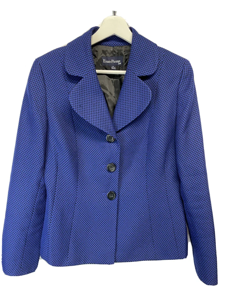 Evan Picone Career Casual Jacket Blazer Royal Blue & Black Lined 10 - Image 3 of 4