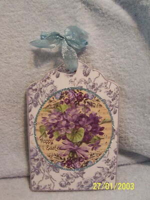 Happy Easter Purple Flowers Plaque / Sign 6.5'' X 10'' New No Box Or Tag