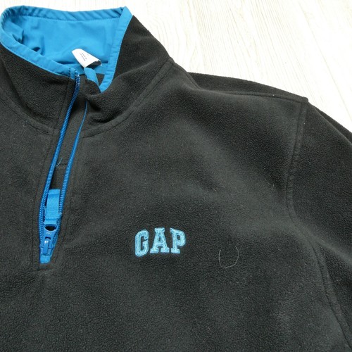 GAP Fleece Jacket Adult XL Black Blue 1/4 Zip Spell Out Mock Neck Sweatshirt - Picture 2 of 8