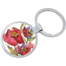 Watercolor Flowers Keychain - Includes 1.25 Inch Loop for Keys or Backpack