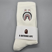 BAPE Crew Long Socks White Shark Face Unisex Size 9-11 A Bathing Ape Japan