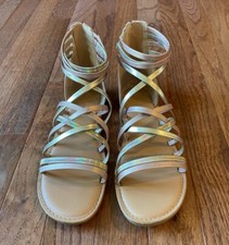 Cat Jack Girls' Rose Gold Metallic Strappy Gladiator Sandals, Size 4 Big Kid
