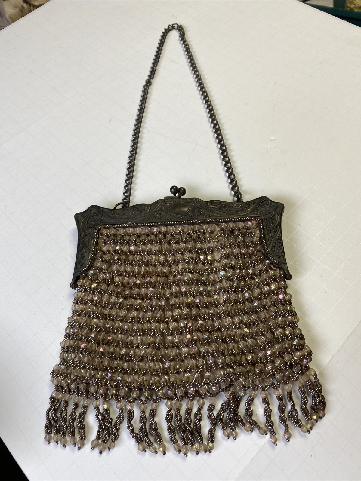 ANTIQUE VINTAGE VICTORIAN MICRO BEADED PURSE Has Tear - Gem
