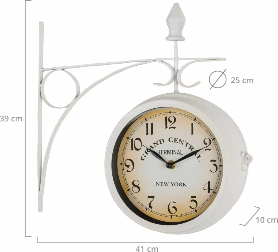 Wand Uhr Design Wohnzimmer Retro Küchenuhr Analog Vintage Bahnhof groß Weiß matt - Bild 3 von 4