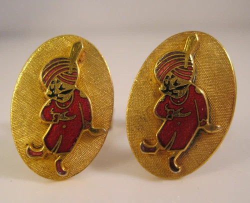 Vintage SULTAN Arab Enamel Gold Tone Cufflinks Cuff Links Men's Costume Jewelry
