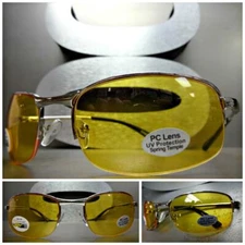 Men's or Women Day Night RIDING SHOOTING DRIVING Yellow Lens SUN GLASSES Silver