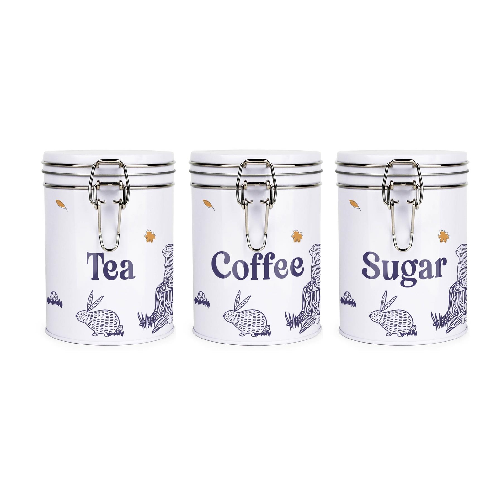 Purely Home Woodland Rabbits Drinks Canisters Set - Tea, Coffee & Sugar Tins