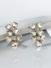 Vintage Repousse  Sterling Silver Dogwood Flowers Screw-On Earrings signed BEAU
