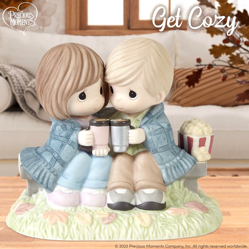 ღ New PRECIOUS MOMENTS Figurine I'M WRAPPED IN YOUR LOVE Popcorn Camping Coffee