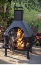 Outdoor Black Wood Burning Fireplace Large Chimney Cooking Grate Grid Ash Tray